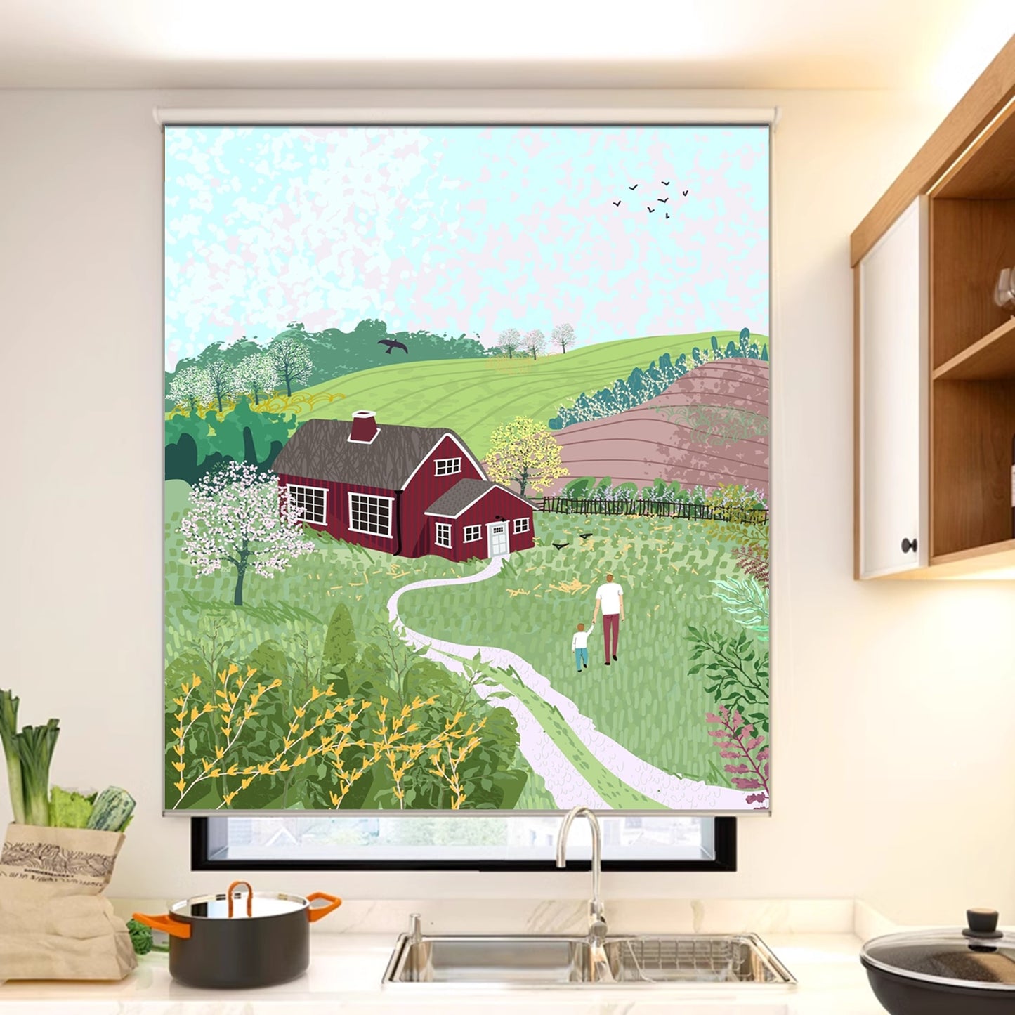 Cute Little Cottage House Painting Window Roller Shade