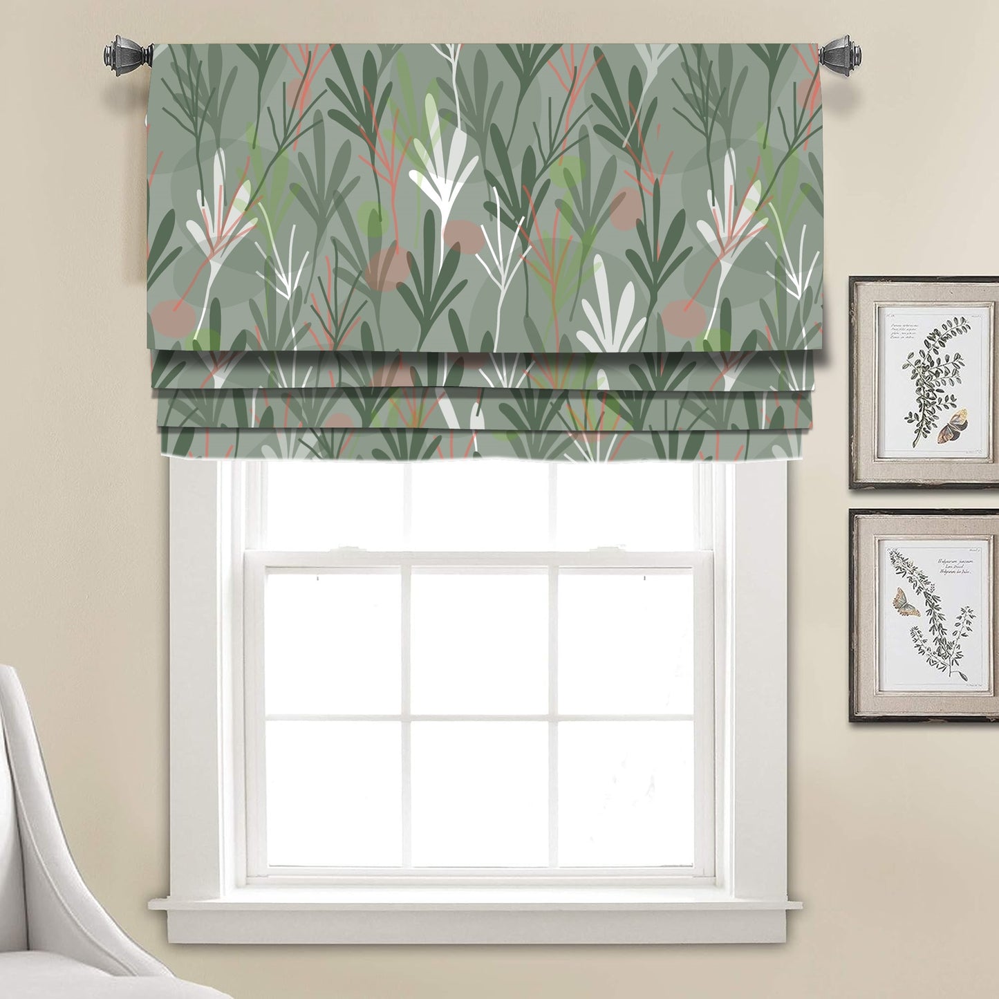 Botanical Flora Pattern Linen Faux Roman Shade Valance