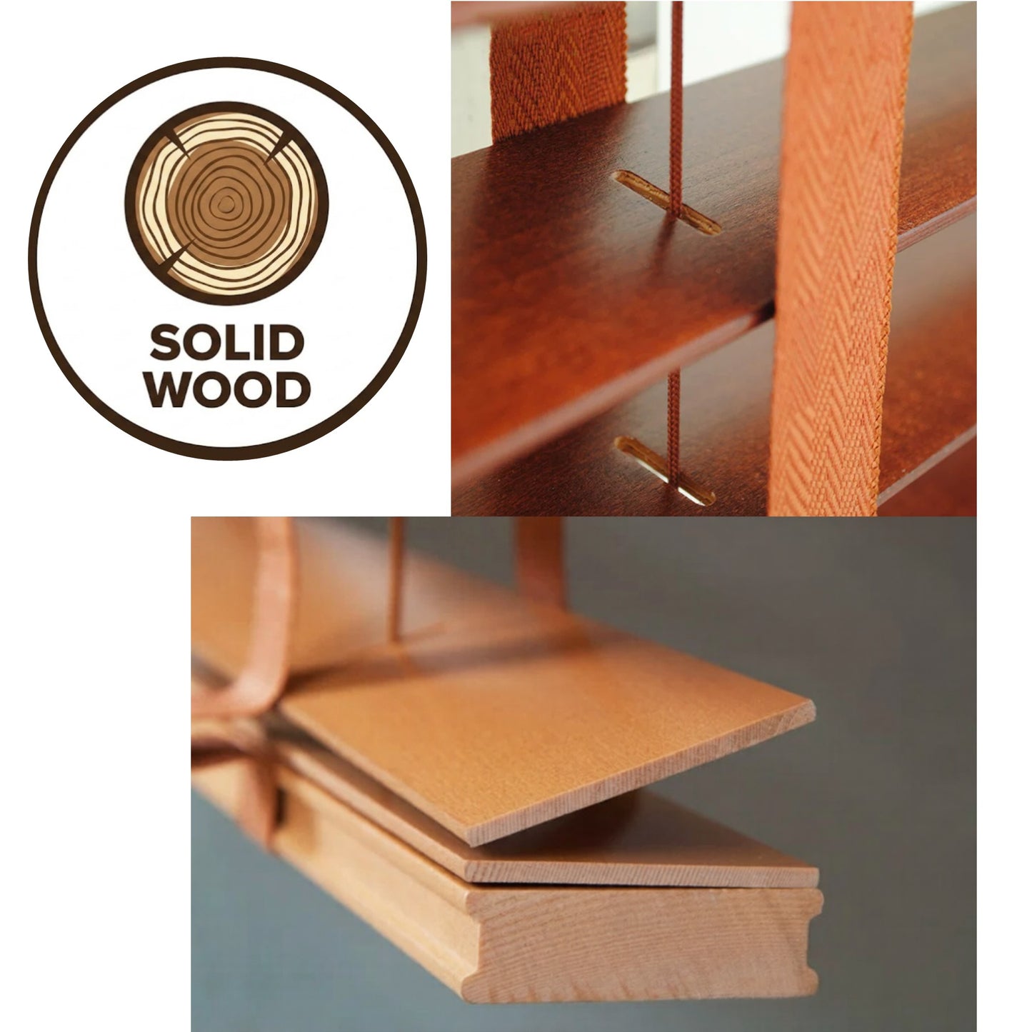 African Whitewood Venetian Blinds | Solid Wood Window Slats with Customizable Color Cloth Tapes & Decorative Straps