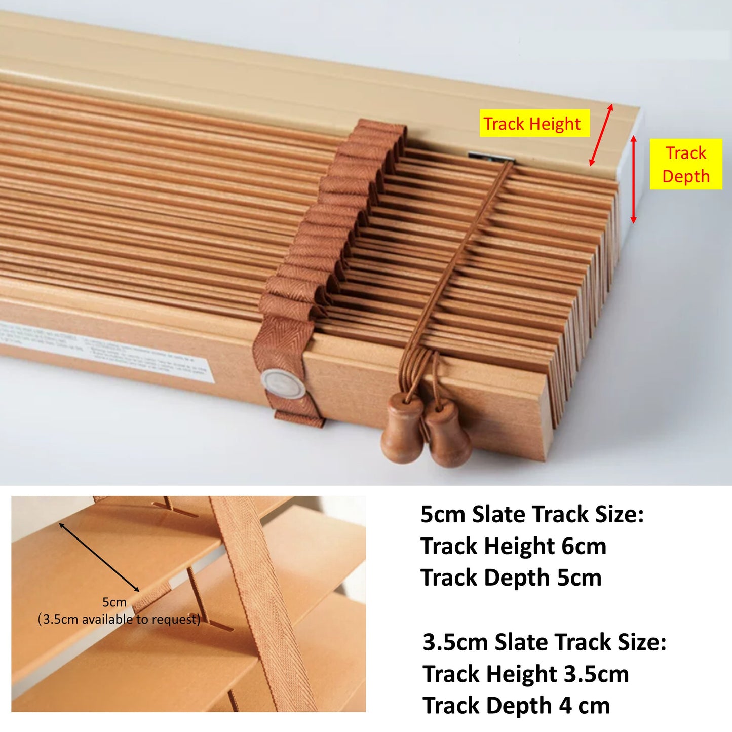 African Whitewood Venetian Blinds | Solid Wood Window Slats with Customizable Color Cloth Tapes & Decorative Straps
