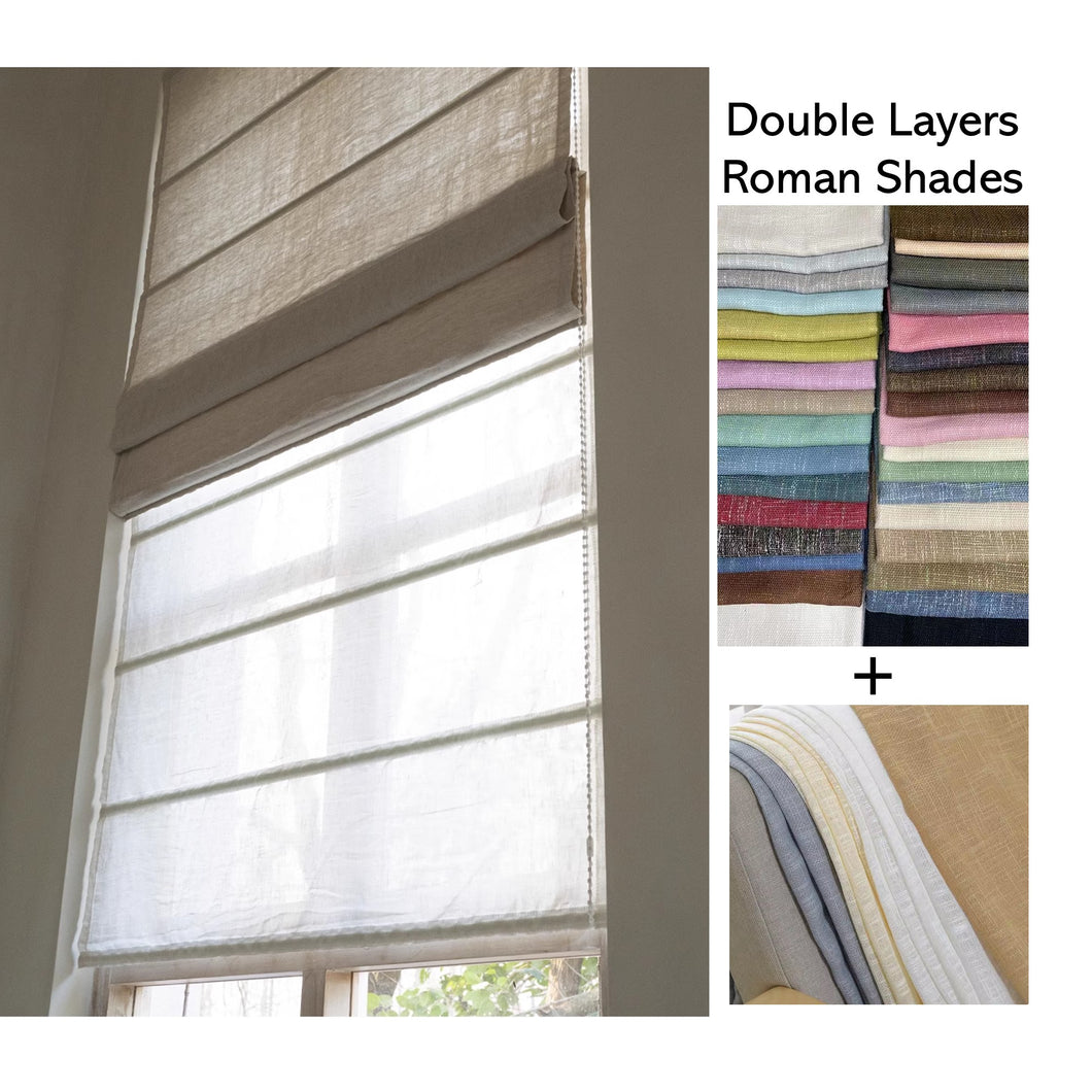 Double Layers Dual Linen Blackout and Light Filter Roman Shade