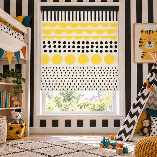 Yellow & Black Scandi Geometric Pattern Window Roller Shade