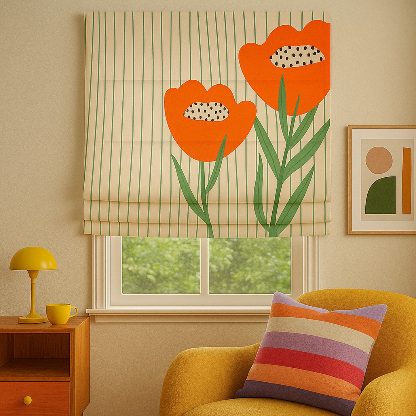 Dopamine Bloom Bold Poppy Retro Pop Colors Window Roman Shade