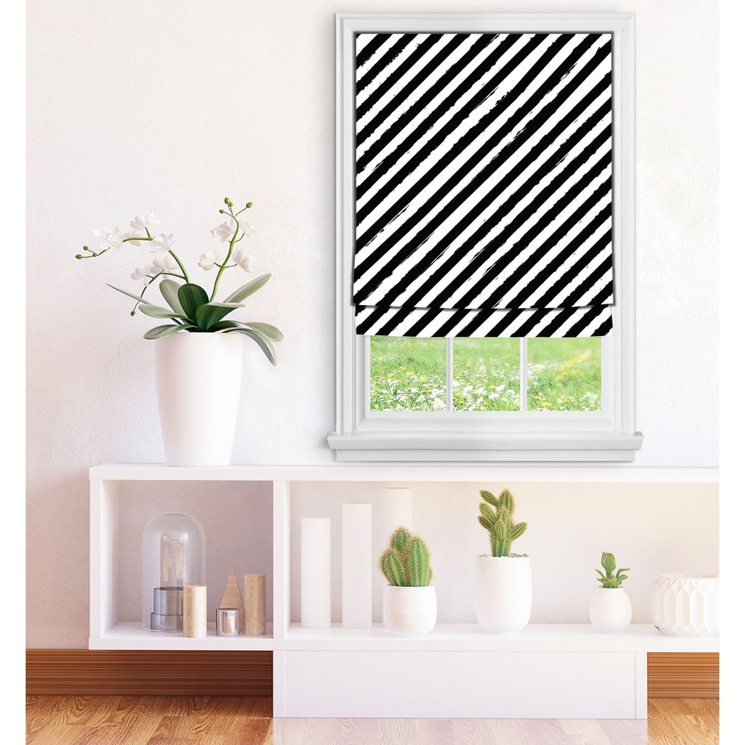 Diagonal Striped In White Linen Window Roman Shade