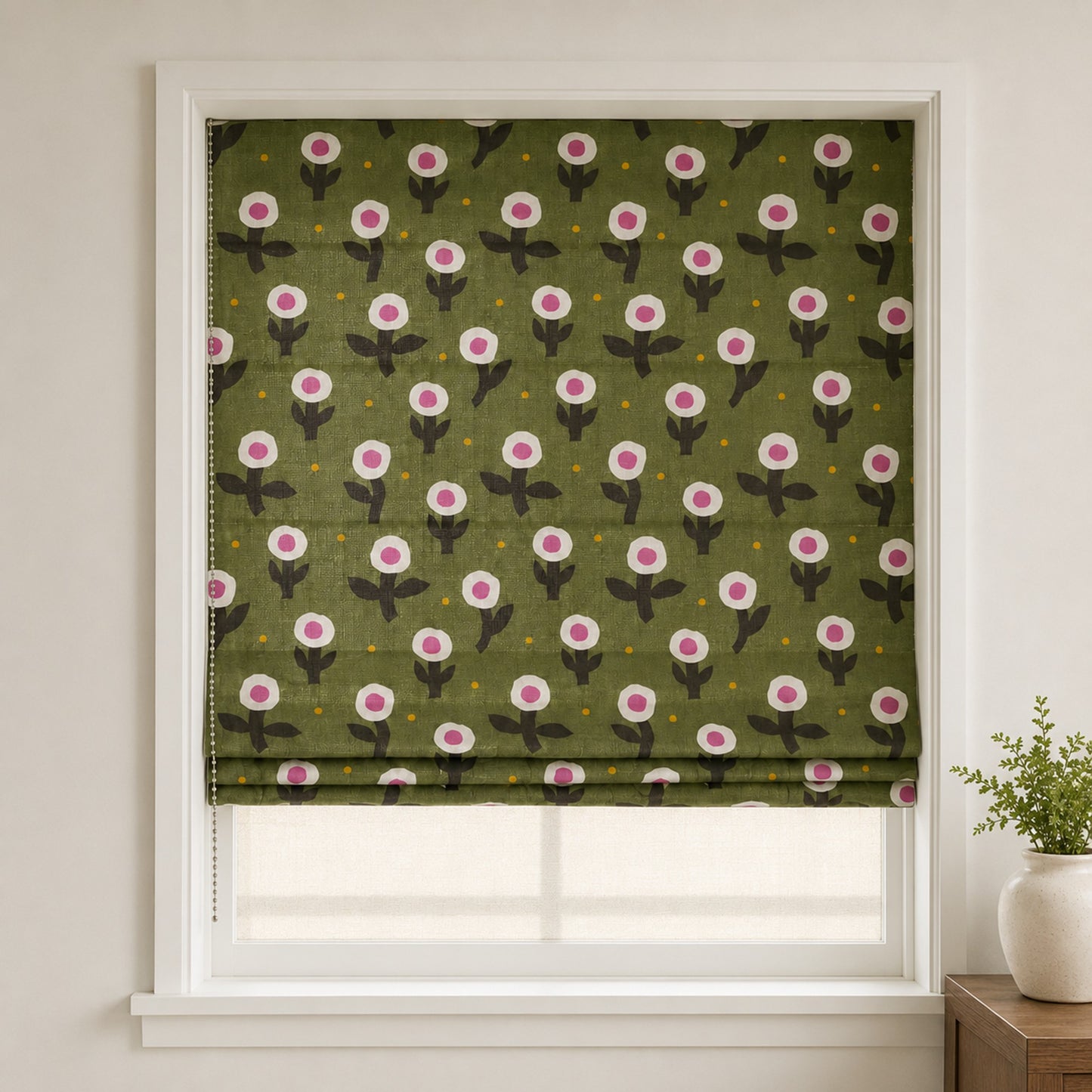 Vintage Olive Green Wildflower Floral Window Roman Shade