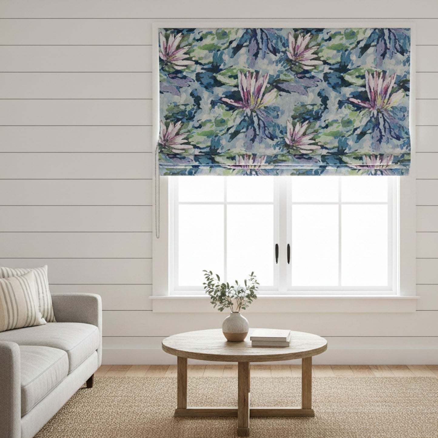 Indigo and Magenta Botanical Fabric Window Roman Shade