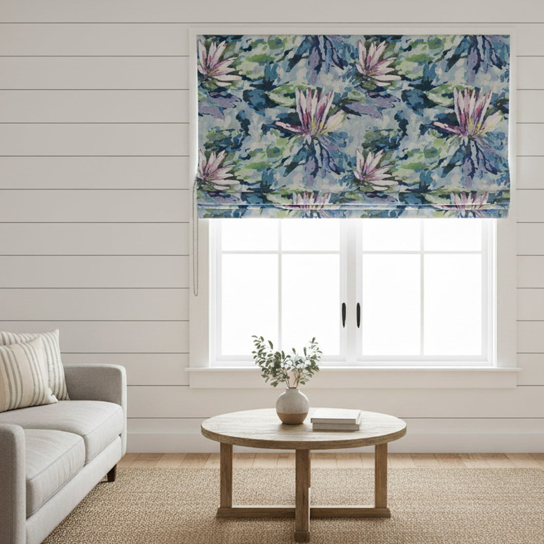 Indigo and Magenta Botanical Fabric Window Roman Shade
