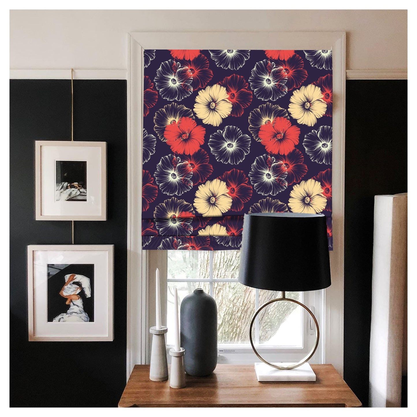 Hibiscus Flower Print Window Roman Shade