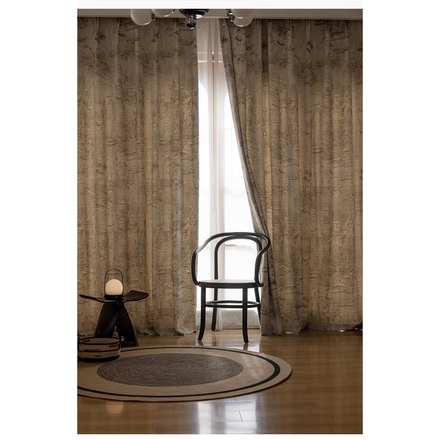 Sepia Jungle Botanical Wool Felt Window Curtains Drapery
