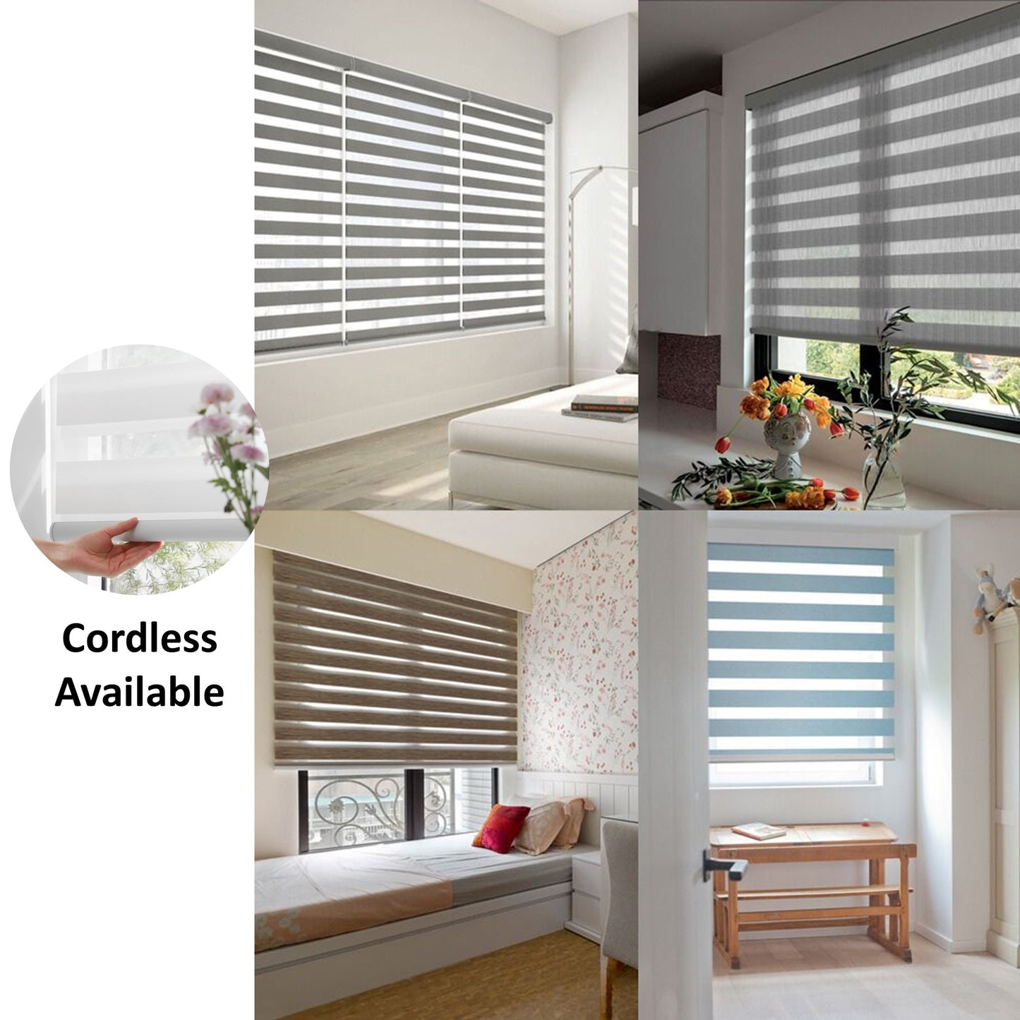 Cordless Day-Night Sheer Blackout Blinds Window Zebra Roller Shade