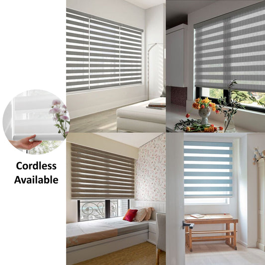 Cordless Day-Night Sheer Blackout Blinds Window Zebra Roller Shade