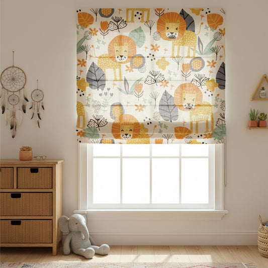 Boho Safari Lion Parade Window Roman Shade