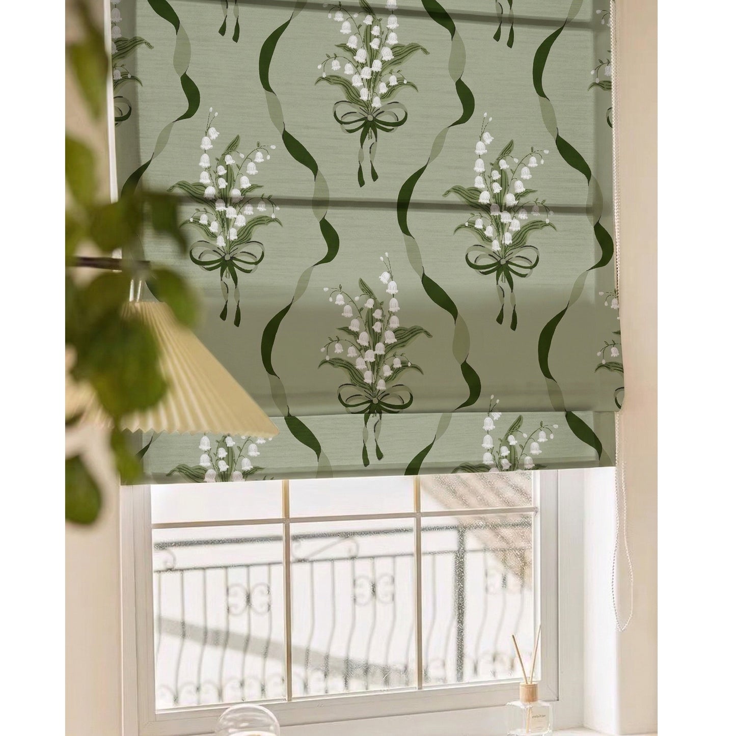 Morning Lily Sage Green Shade Window Roman Shade