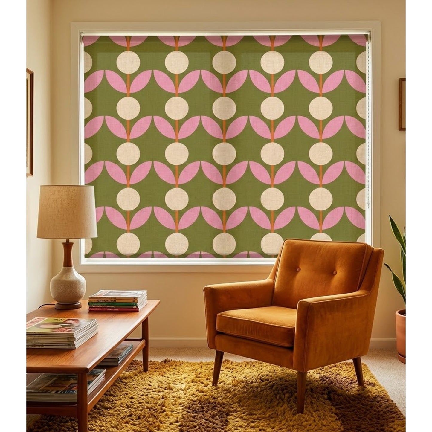 Retro Flora Pattern Window Roller Shade