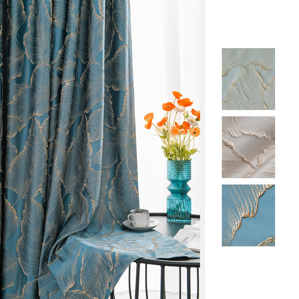 Luxe Vintage French Embossed Gold Leaf Drapery Curtains