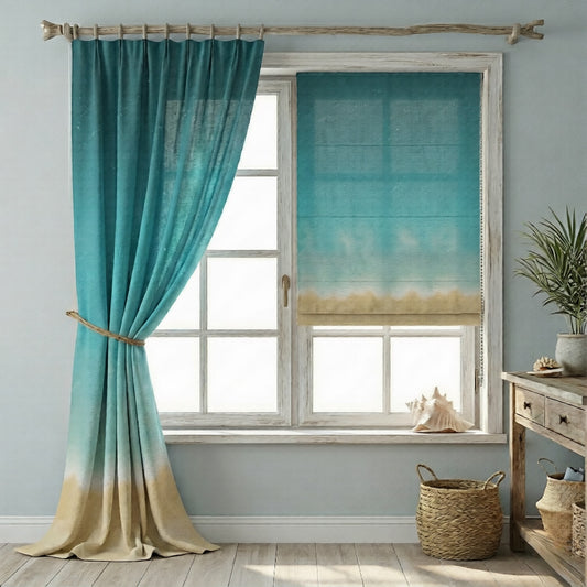 Turquoise Ombre Beach Coastal Window Roman Shades