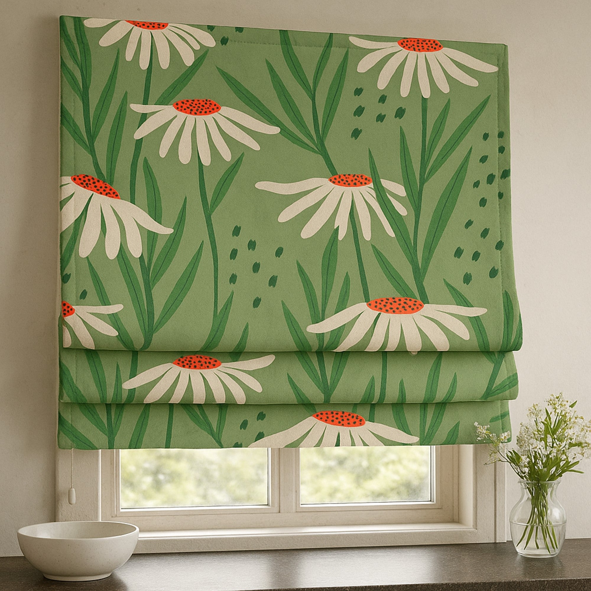 Daisy Drift Sage Window Roman Shade – Art Shades