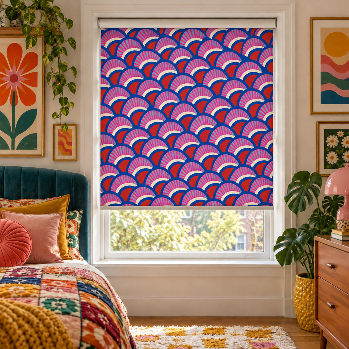 Colorful Maximalist Scallops Fans Window Roller Shade