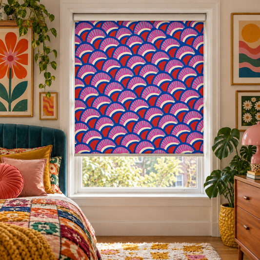 Colorful Maximalist Scallops Fans Window Roller Shade