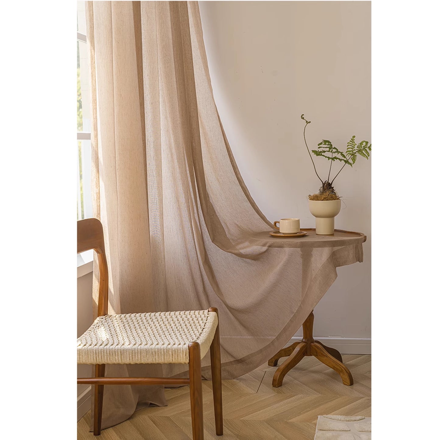 Elegant Golden Hour Sheer Linen Curtain Drapery