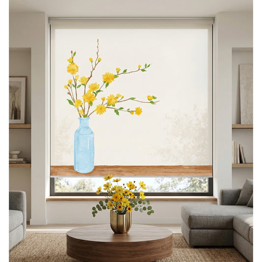 Spring Echo Yellow Flowers Watercolor Window Roller Shade