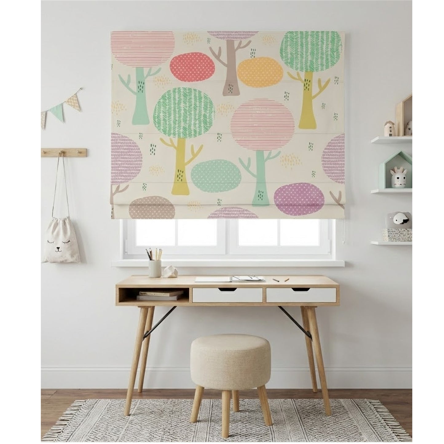 Whimsy Forest Colorful Trees Window Roman Shade