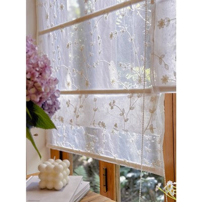Sheer Daisy Blossom Embroidered Flora Transparent Window Roman Shade