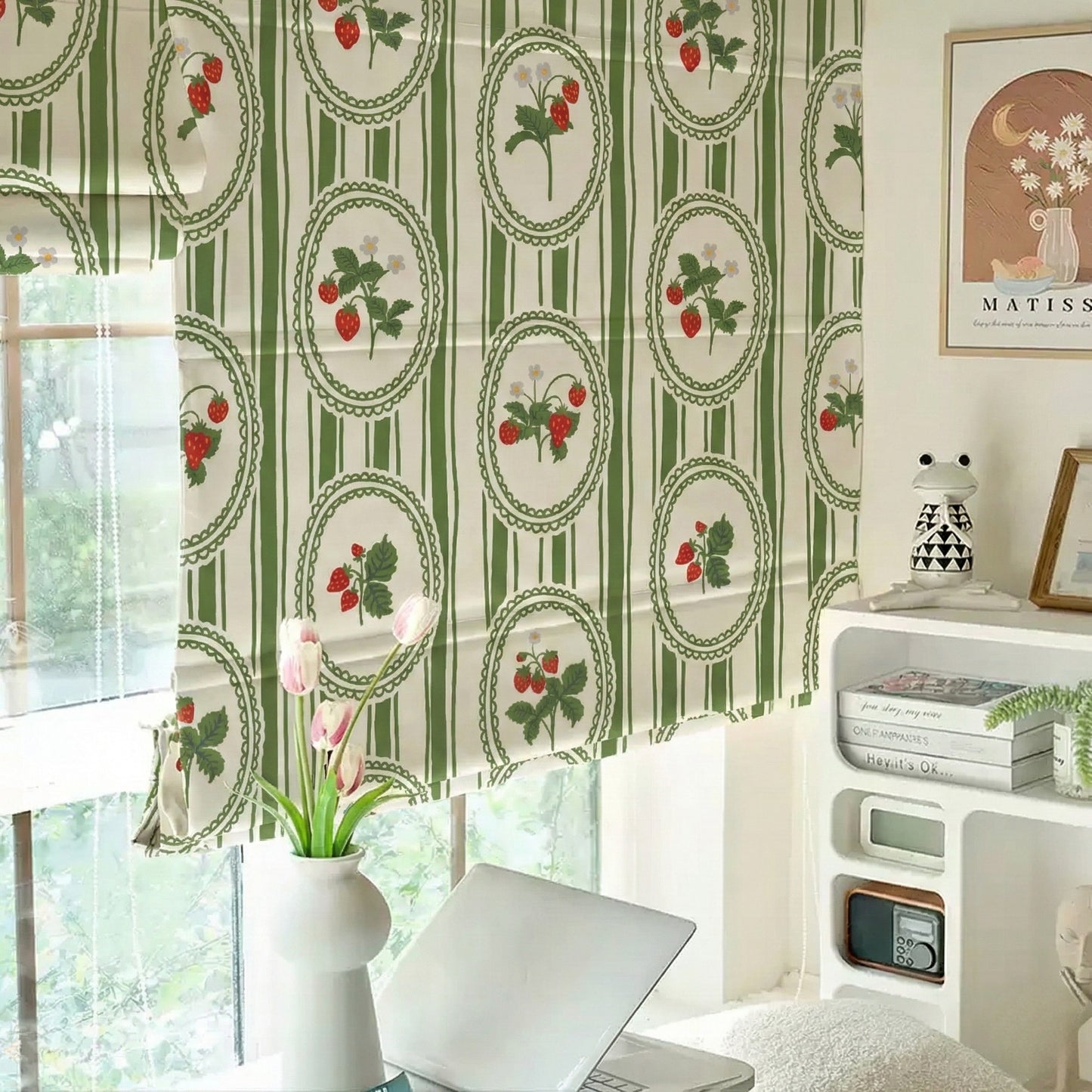 Grandmillennial Vintage Strawberry Shade Window Roman Shade