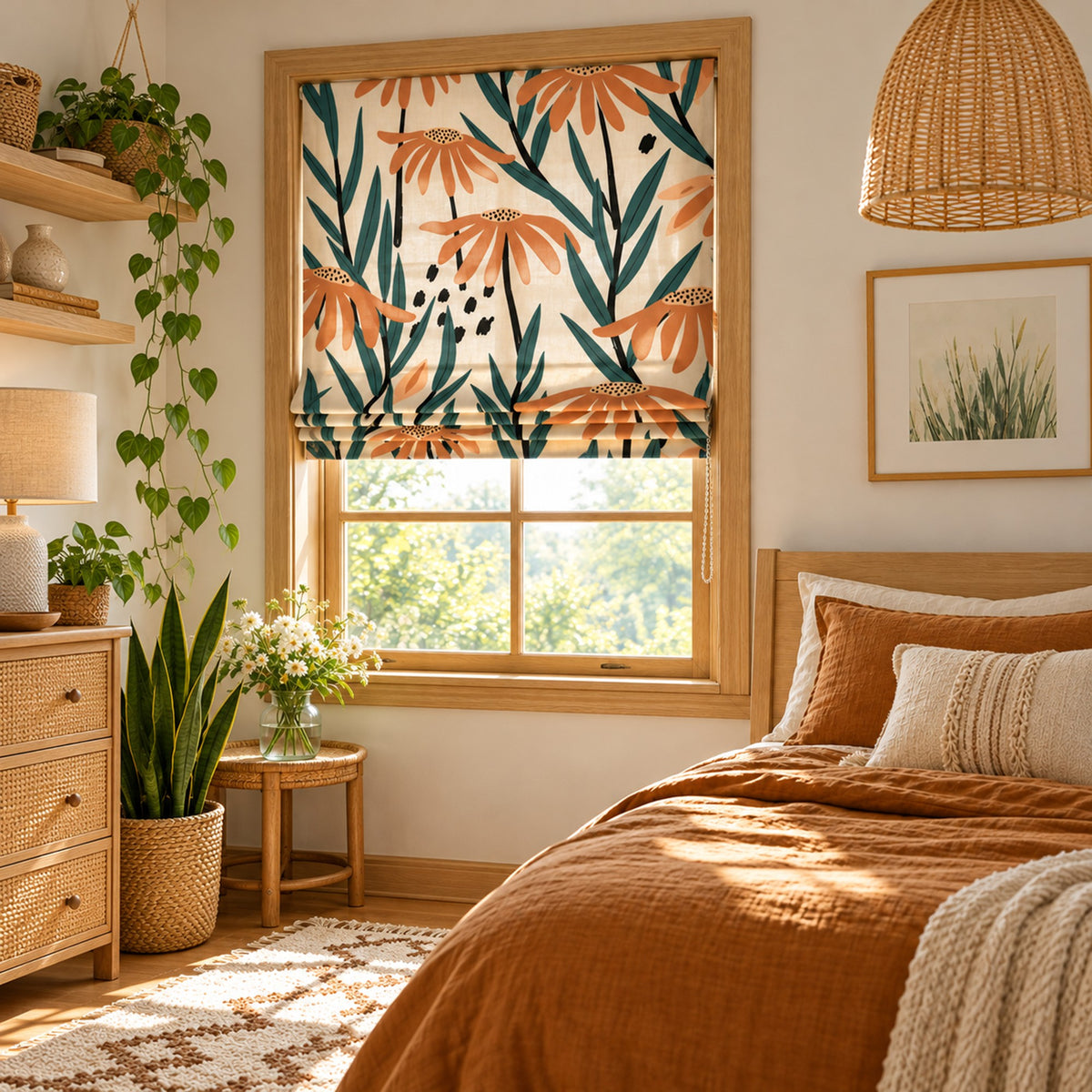 Terracotta Coneflower Boho Window Roman Shade