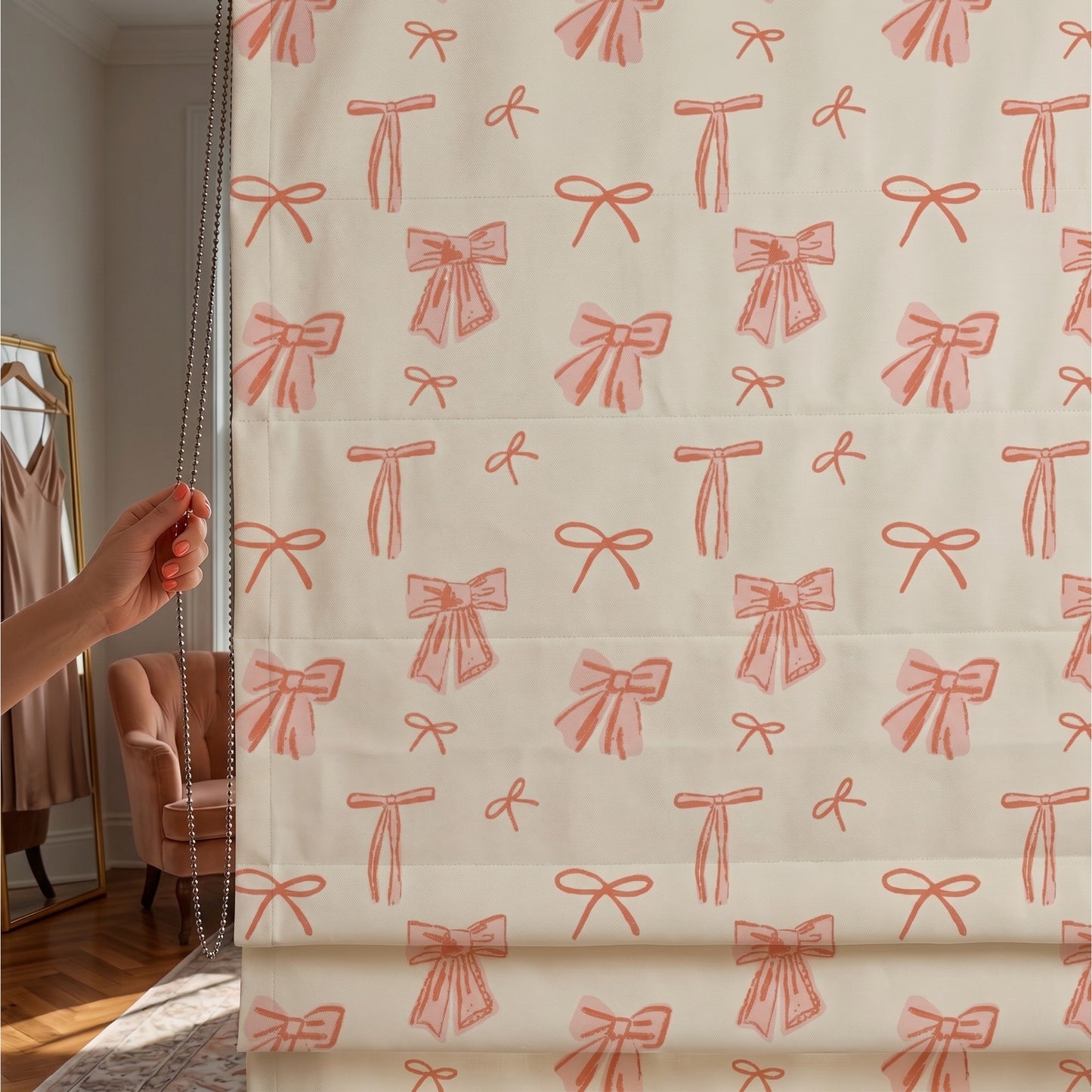 Blush Coquette Bow Ribbons Window Roman Shade
