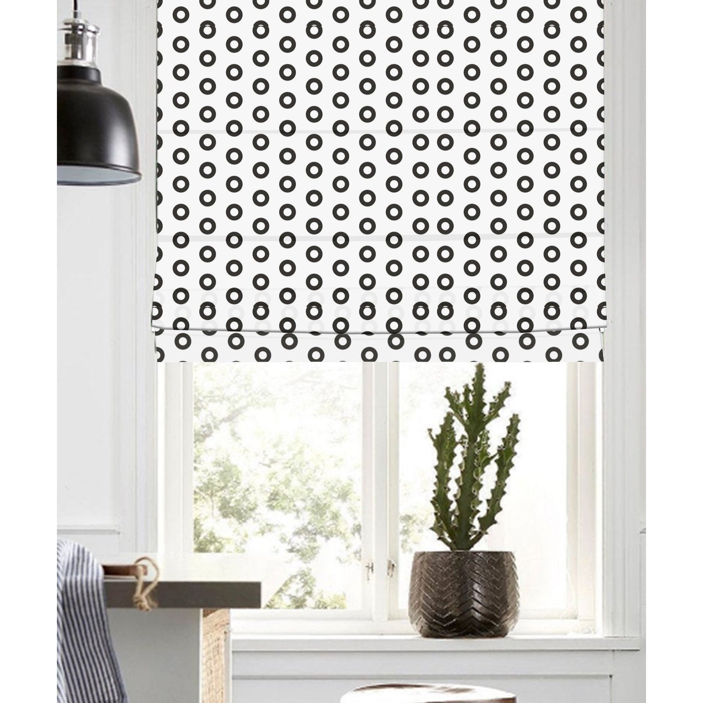 Black and White Simplicity Circle Doodle Linen Window Roman Shade