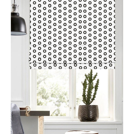 Black and White Simplicity Circle Doodle Linen Window Roman Shade