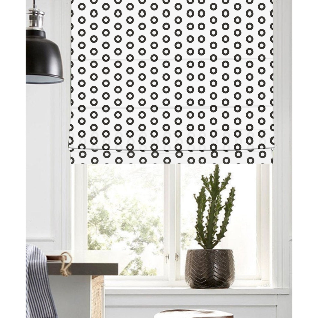 Black and White Simplicity Circle Doodle Linen Window Roman Shade
