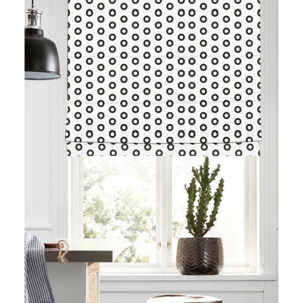Black and White Simplicity Circle Doodle Linen Window Roman Shade