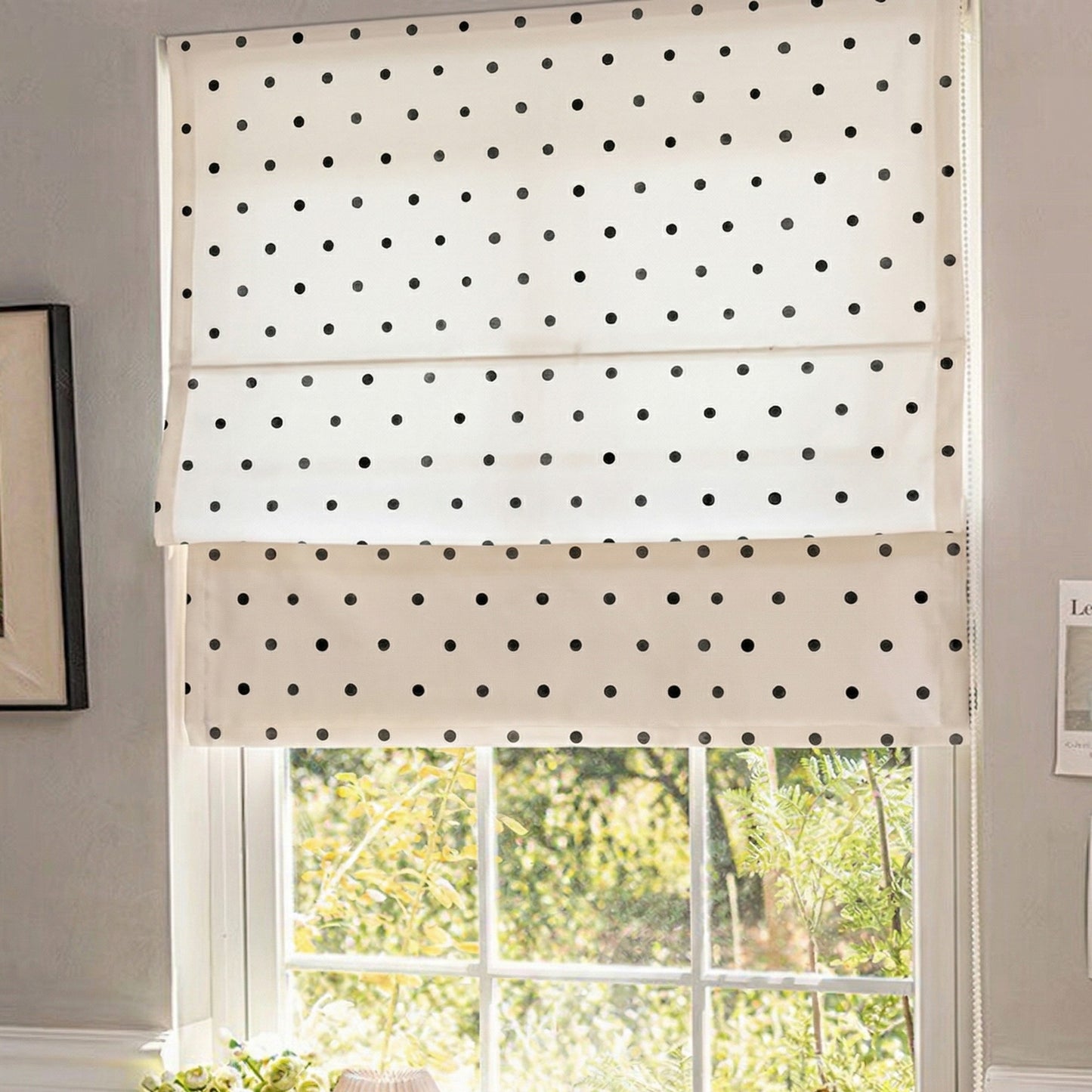 Ink Drop Modern Black and White Polka Dot Window Roman Shade