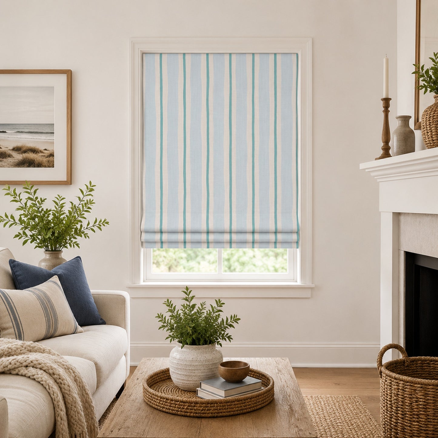 Harbor Stripe Coastal Linen Window Roman Shade