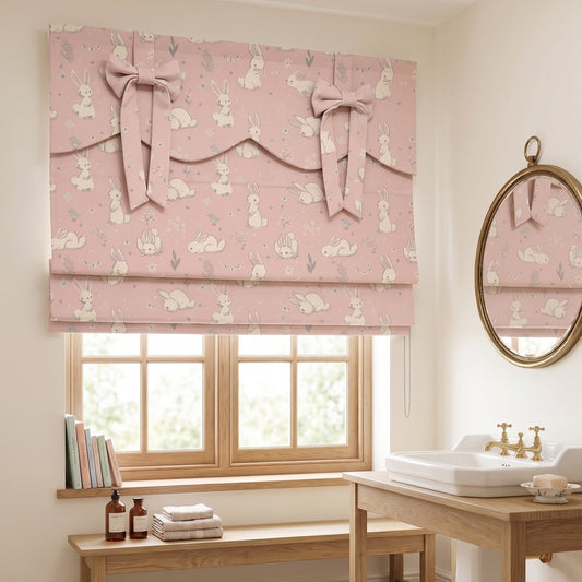 Pastel Blush Bunny Ribbon Bows Valance Window Roman Shade