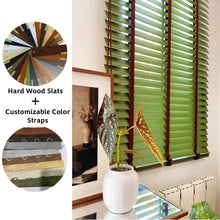 Load image into Gallery viewer, 100% Genuine Hardwood Venetian Blinds | Solid Wood Window Slats with Customizable Color Cloth Tapes &amp; Decorative Straps
