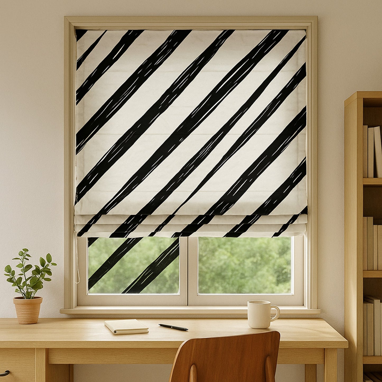 Contemporary Brushstroke Noir Monocrome Window Roman Shade