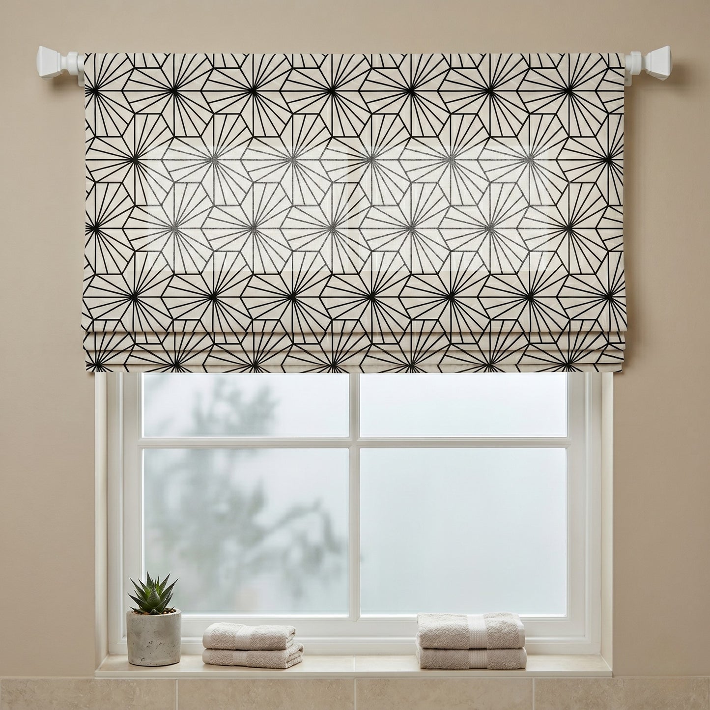 Modern Geometric Starburst Faux Roman Shade Valance