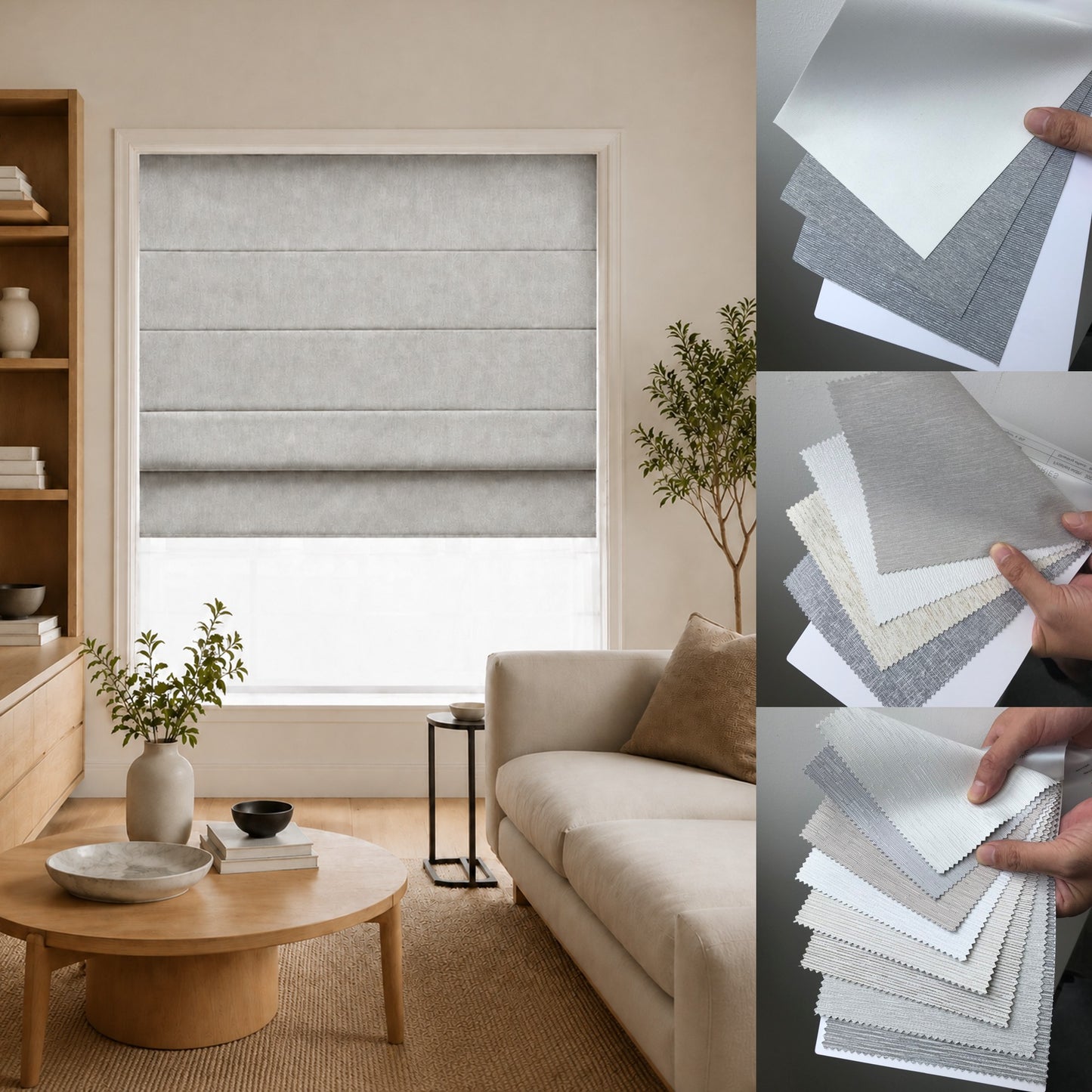 Textured Blackout Flat Fold Roman Shade with Back Battens