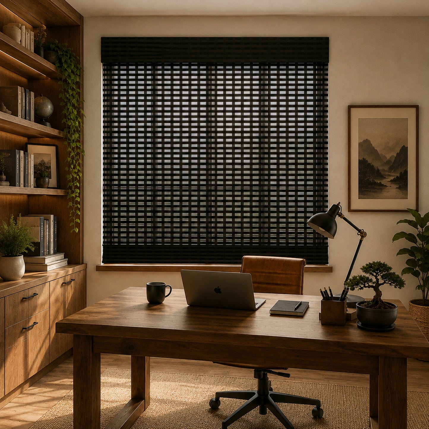 Backlit Dark Bamboo Window Shade (Top Down Bottom Up Available)