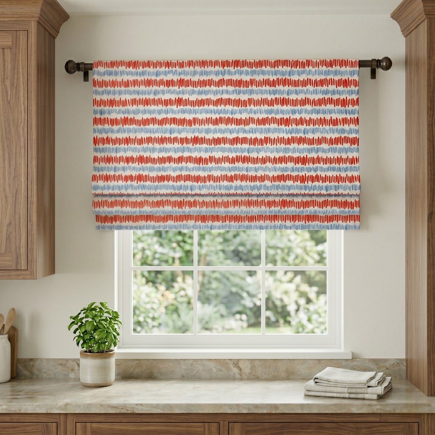Hatchway Blue & Red Faux Roman Shade Valance