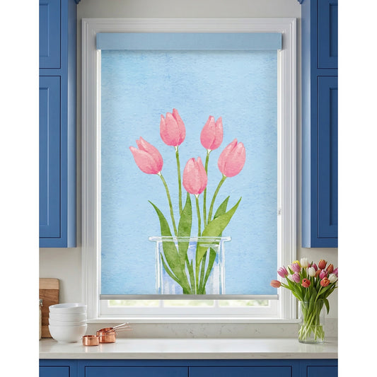Azure Bloom Tulip Watercolor Window Roller Shade