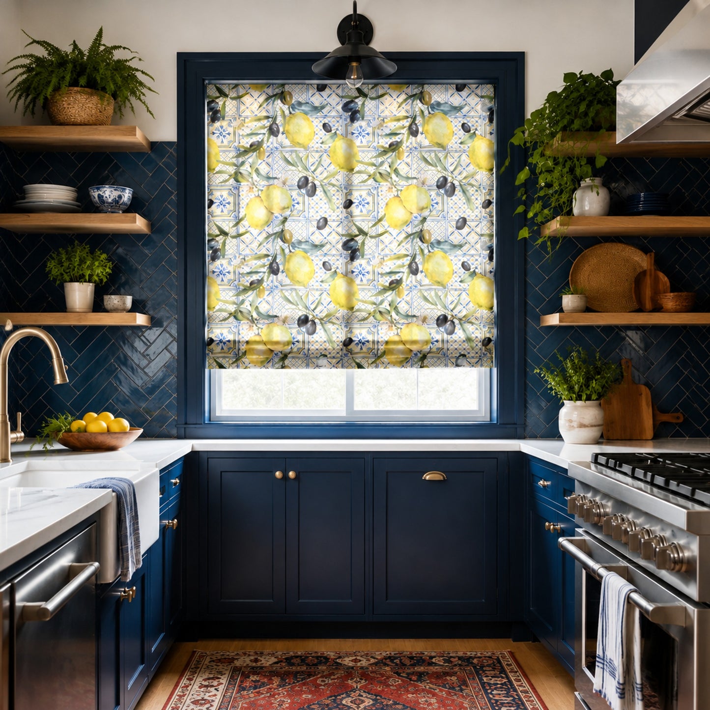 Mediterranean Lemon Grove Window Roman Shade