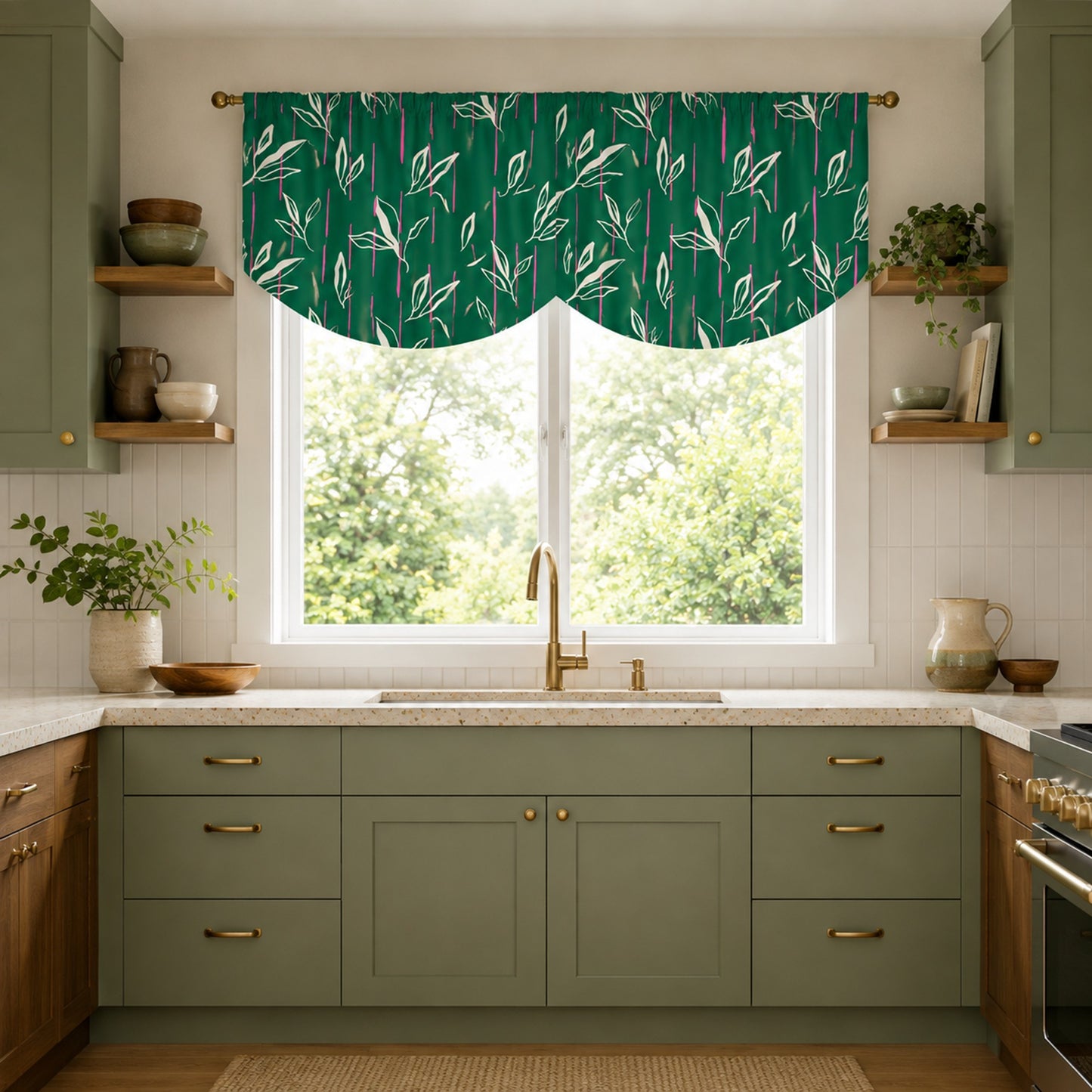 Emerald Blush Botanica Scallops Wave Valance