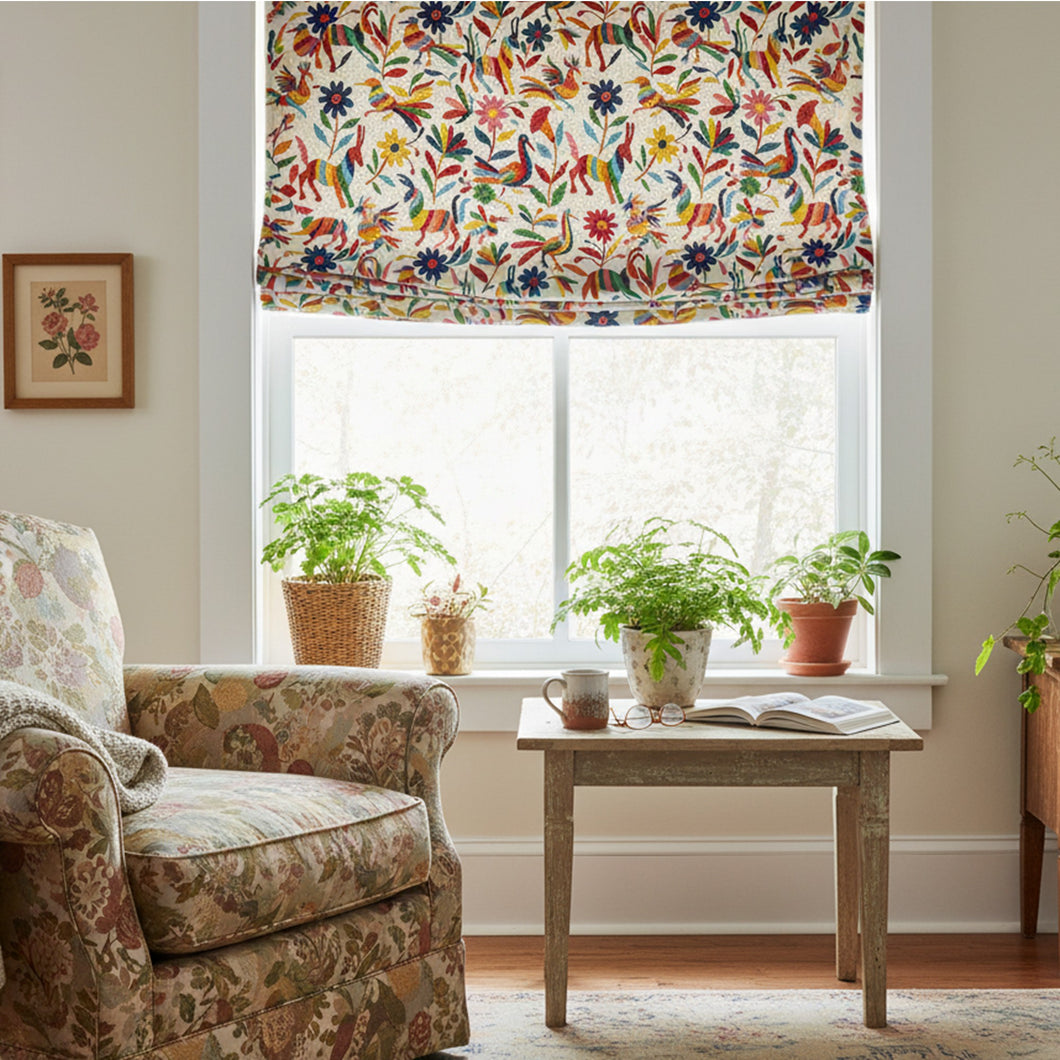 Colorful Otomi Embroidery Fabric  Window Roman Shade