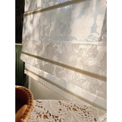 Sheer Vintage Floral Roman Shade with or without Fringe Trim – See Through Window Blind