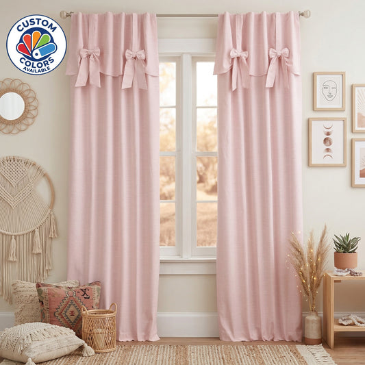 Nursery Bows Shabby Chic Romantic Window Drapery Curtains, Custom Colors Available