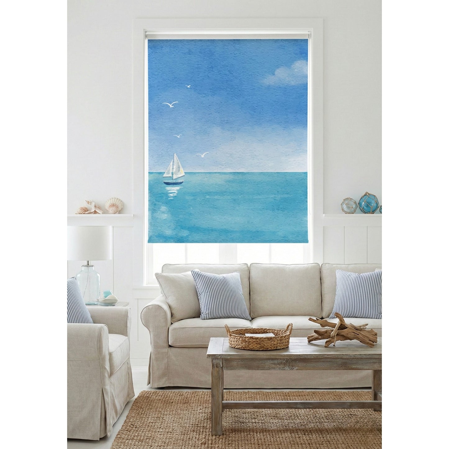 Watercolor Seascape Coastal Window Roller Shade